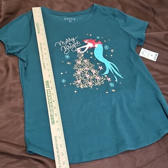 Adiva Mermaid Christmas Short Sleeve Crew Neck T-shirt Plus Size 1X New - Picture 4 of 6